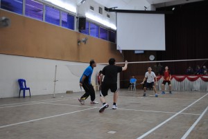 An interesting badminton final between lecturers and first year students.