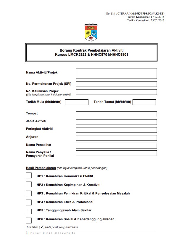 Borang Kontrak Pembelajaran LMCK2922