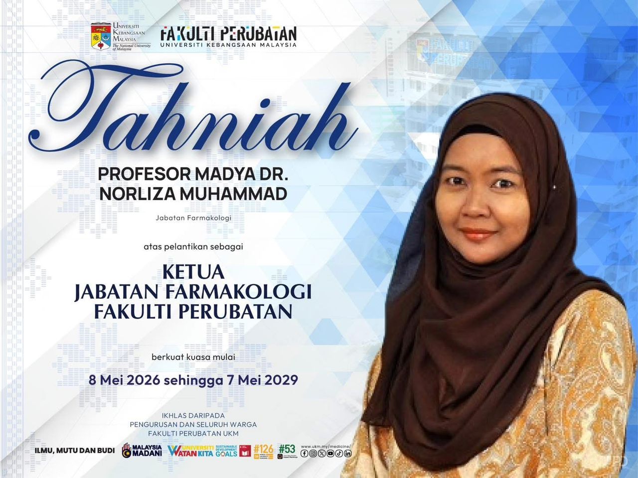 TAHNIAH ATAS PELANTIKAN KETUA JABATAN FARMAKOLOGI
