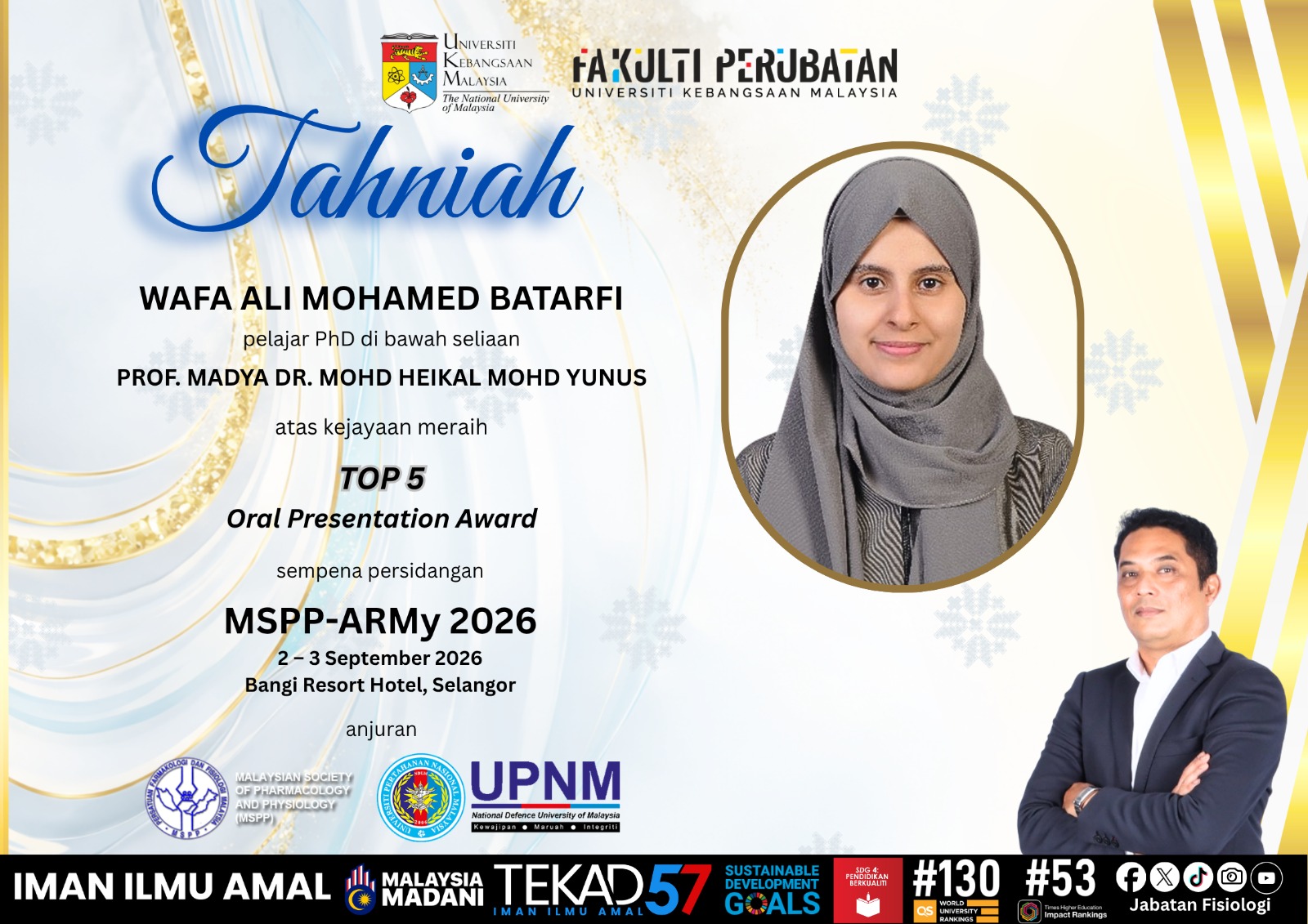 Ms. Wafa Ali Mohamed Batarfi- Top 5 for the Oral Presentation Award MSPP 2026