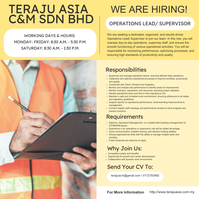 INTERNSHIP OPPORTUNITIES AT TERAJU ASIA C&M SDN BHD – Pusat Jaringan ...
