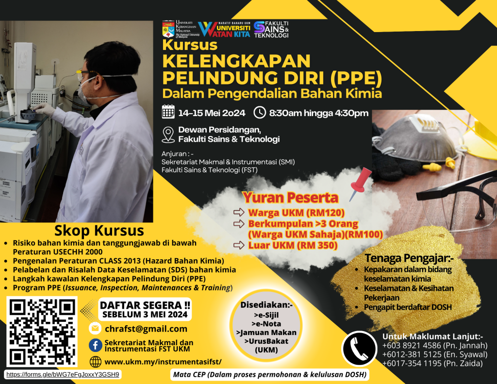 Kursus Kelengkapan Pelindung Diri (PPE) dalam Pengendalian Bahan Kimia