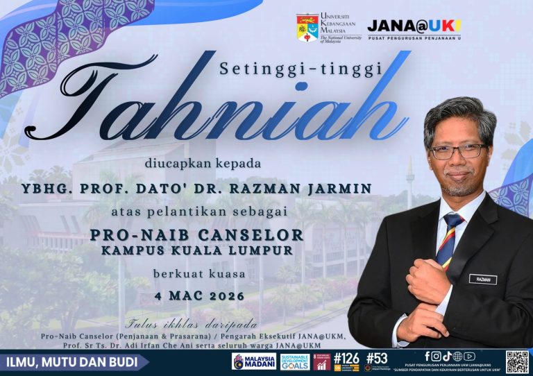 Tahniah YBhg. Prof. Dato’ Dr. Razman Jarmin atas pelantikan sebagai Pro-Naib Canselor Kampus Kuala Lumpur
