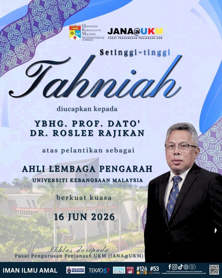 Setinggi-tinggi tahniah YBHG. PROF. DATO’ DR. ROSLEE RAJIKAN