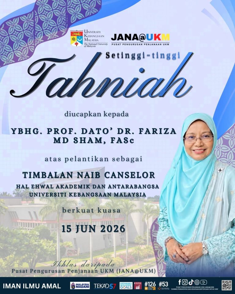 Setinggi-tinggi tahniah YBhg. Prof. Dato’ Dr. Fariza Md Sham