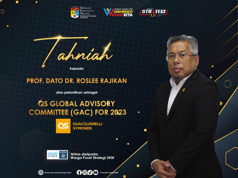 Congratulations YBhg. Prof. Dato’ Dr. Roslee Rajikan was appointed as QS Global Advisory Committee (GAC) in 2023
