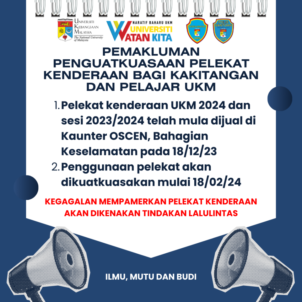 Pemakluman Penjualan Pelekat Kenderaan Kakitangan dan Pelajar