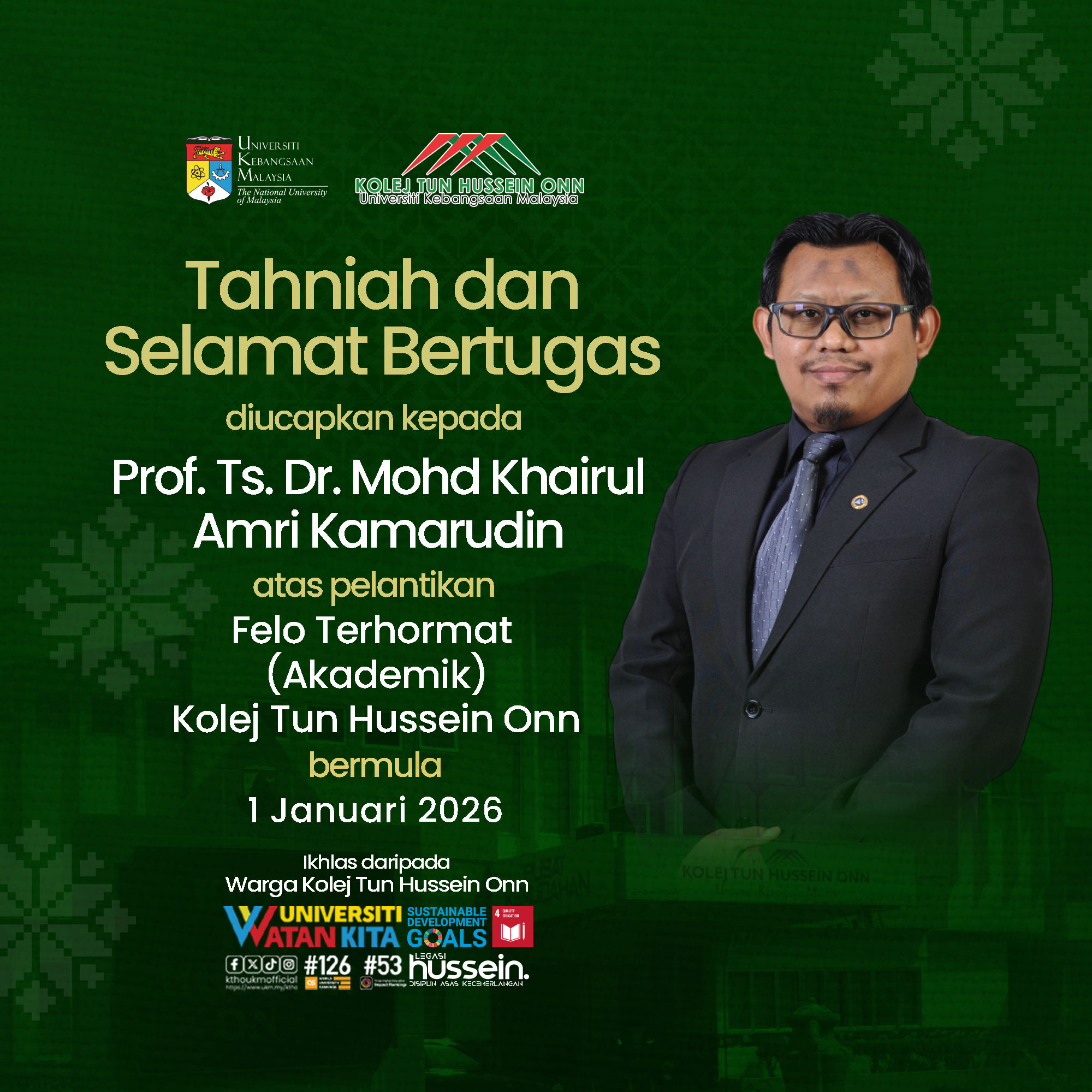Tahniah dan Selamat Bertugas