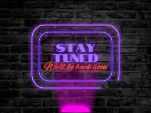 Blue and Black Simple Minimalist Stay Tuned We Will Back Soon Announcement Instagram Post