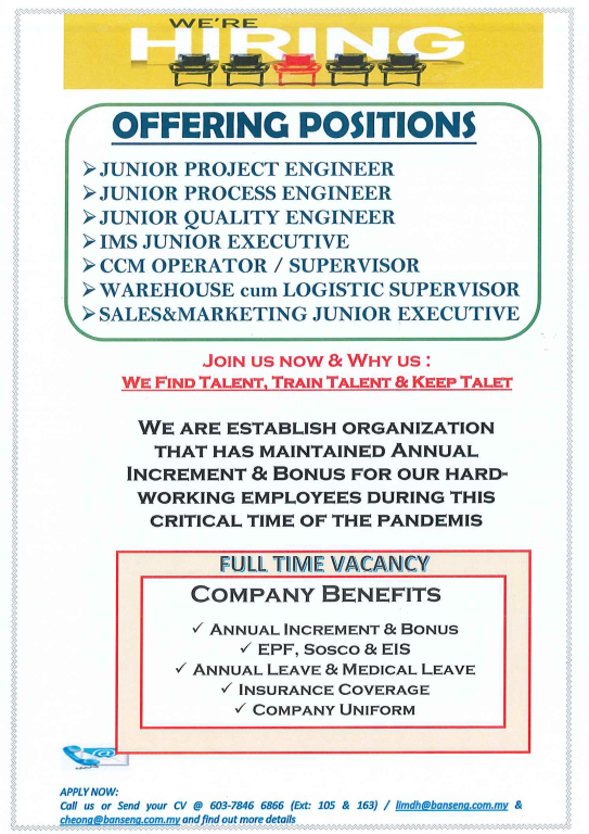 **Job Opportunities at Ban Seng Plastic Industries & Assembly Sdn. Bhd